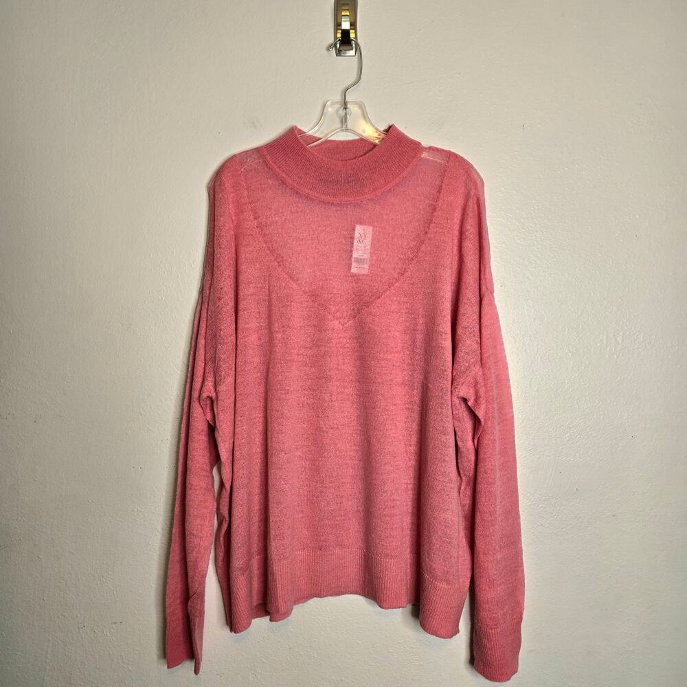 Minimalist Mod Pink Wool Blend Lightweight Semi Sheer Panel Sweater XXL NWT